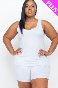Plus Size Tank Top And Shorts Set